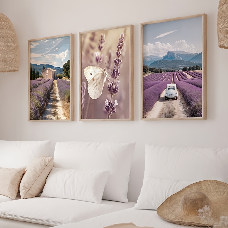 Lavender Oil - Lavendel Provence 3-delige canvas wanddecoratie vlinder